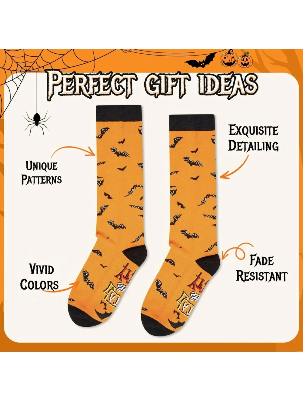 HAPPYPOP Halloween Ghost Bat Gifts - Scary Spooky Horror Knee High Socks XL